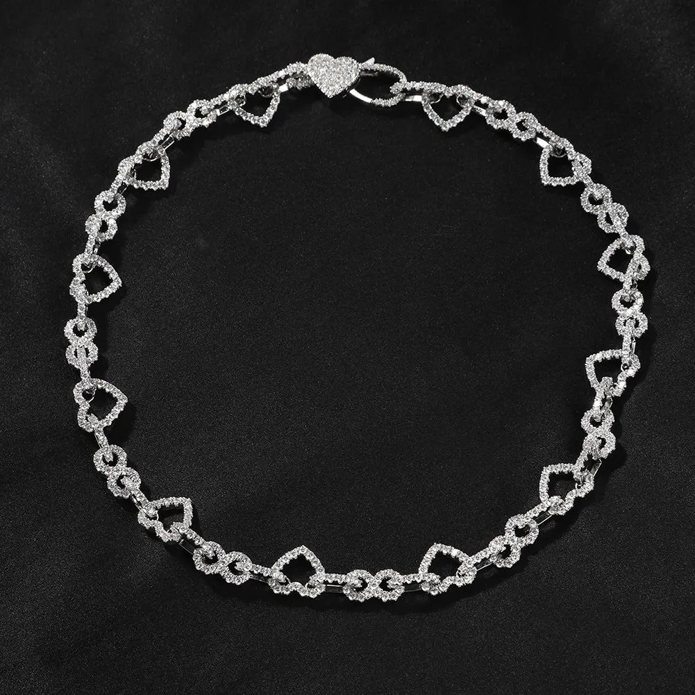 13mm Hip Hop Heart Shape Tennis Chain Necklace Bracelet Real Gold Plated Bling 5A Zircon Jewelry Set_voghion.com