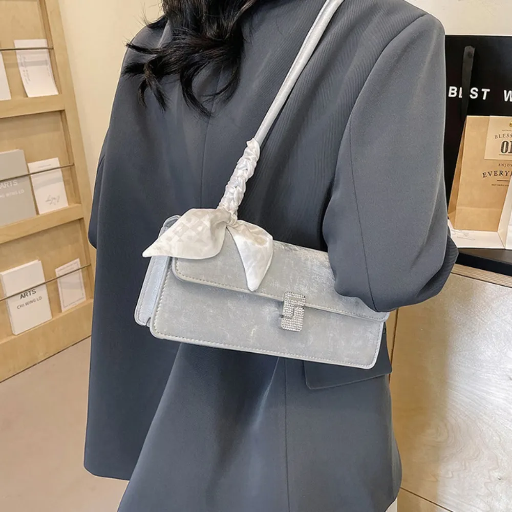 Retro Silk Scarf Lady Shoulder Underarm Casual Commuting Handbag Minimalist Business Women's Banquet Bag_voghion.com