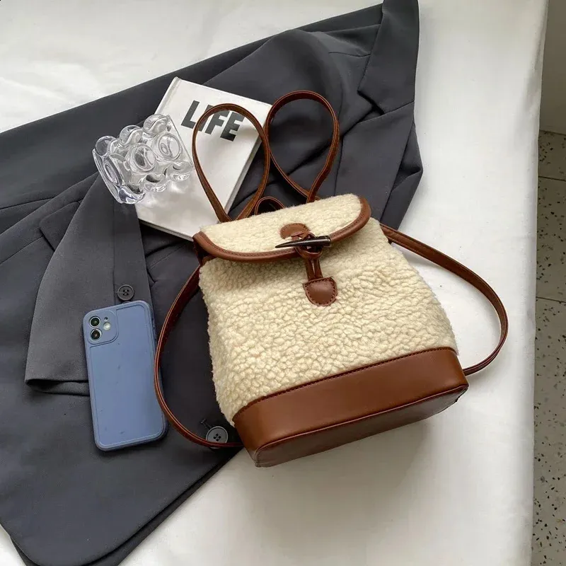 Winter Warm Lamb Wool Women Backpack Fashion er Plush Handbag Anti Theft Backbag Lady Casual Shoulder Crossbody Bag_voghion.com