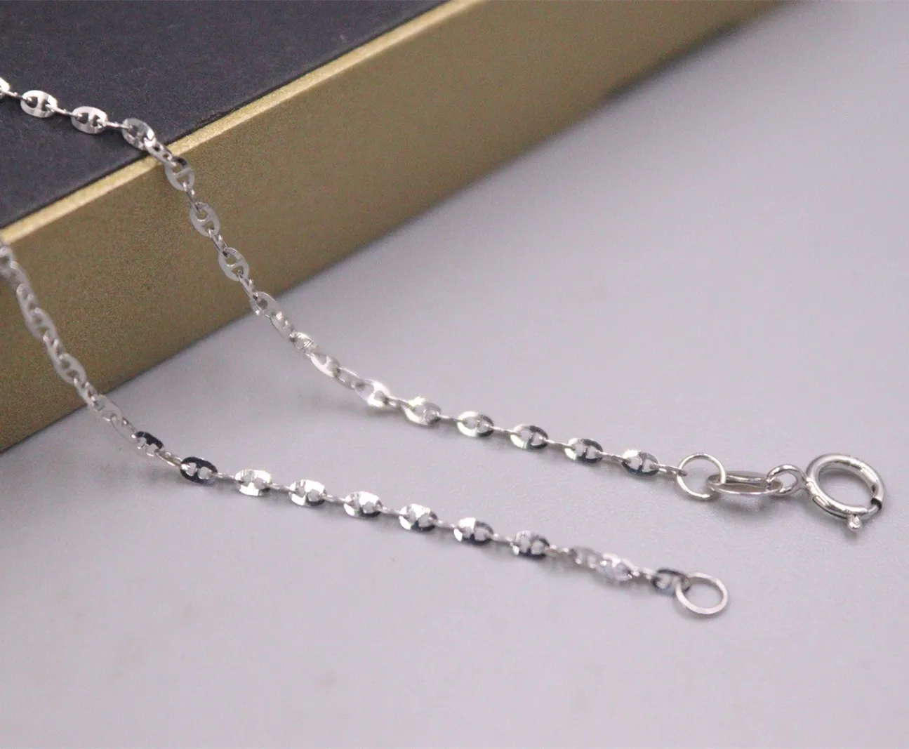 Catene in oro bianco massiccio puro Lucky 1,5 mm Collana con maglie ad ancora 1,8 g 17,9 pollici L_voghion.com