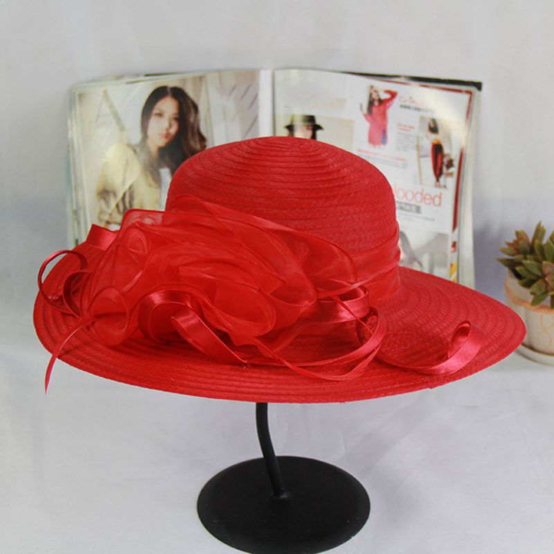 Zhuoxinder Fashion Dámská Organza Květinová Široká Brimka Šaty do kostela Kentucky Derby Sluneční Klobouk-Černá_voghion.com