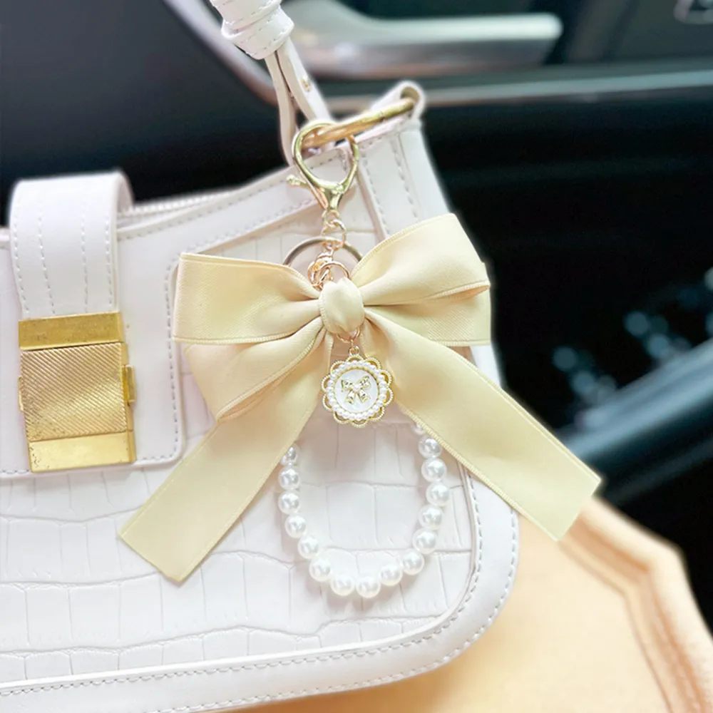 Y2K Band Bowknot Perlen Anhänger Charm Schlüsselanhänger Elegantes Perlenarmband Schlüsselanhänger Süße Kette Handy Schlüsseltasche Behänge_voghion.com