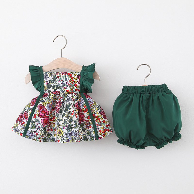 Baby Girl Set 2 Stéck Kannerkleeder 6-24 Méint Summer Blumendruck Tops Mat Shorts Kostüm_voghion.com