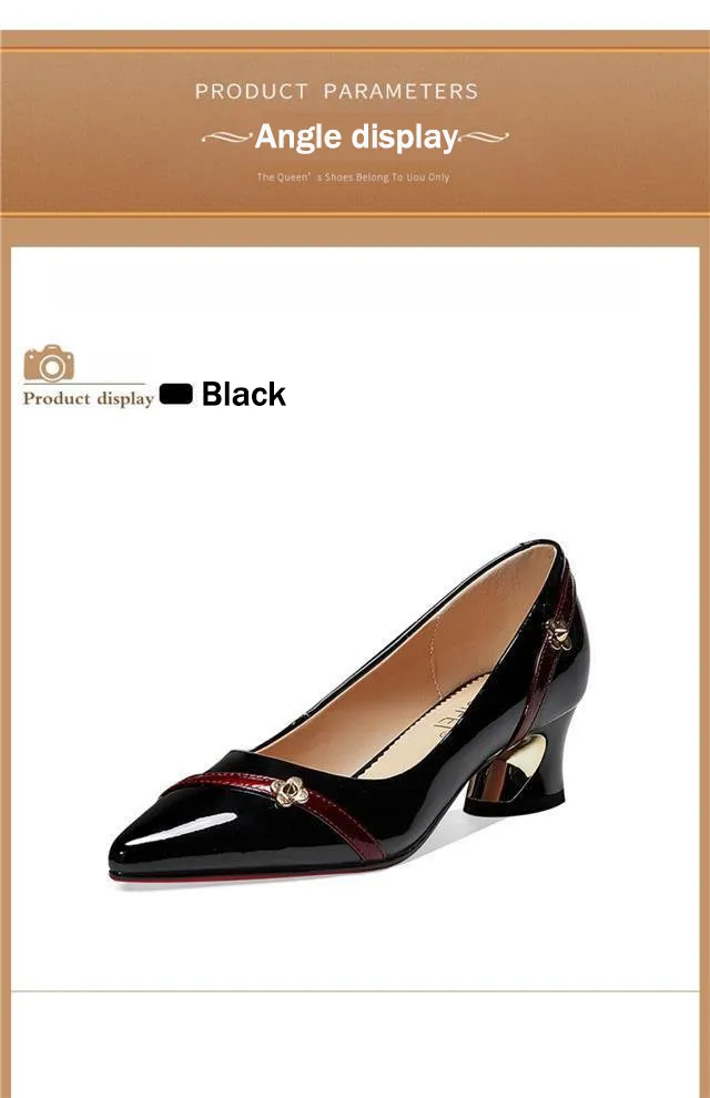 Sapatos femininos de couro fino, salto grosso, temperamento versátil, boca rasa, antiderrapante, trabalho, sapatos individuais, sem salto_voghion.com