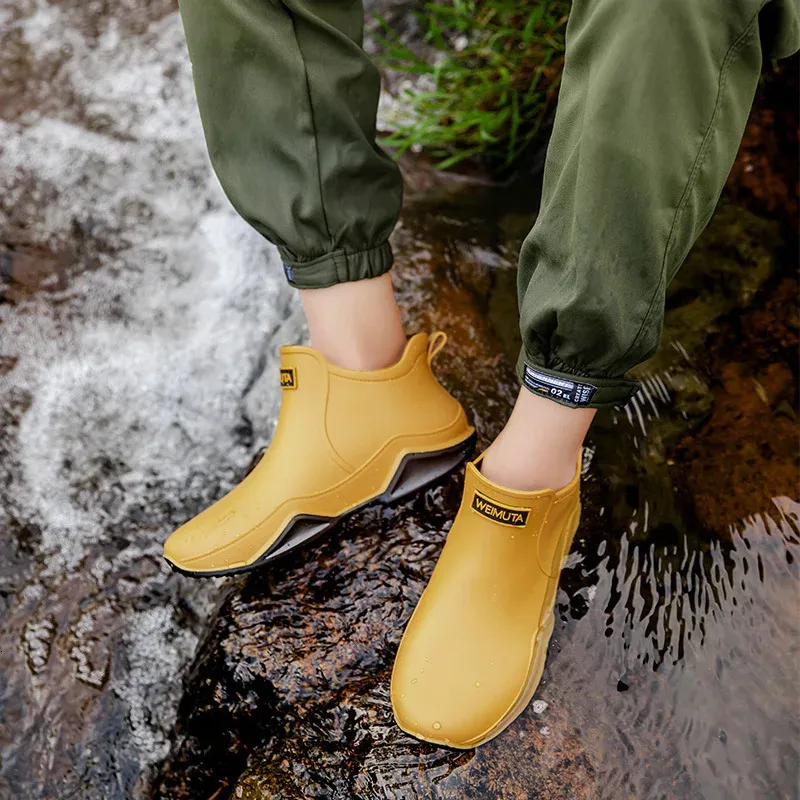 Modni pari, zunanji deževni moški visoki pohodniški ribolovni vodni nedrseči kuharski delovni gležnjarji, vodoodporni čevlji 240621_voghion.com