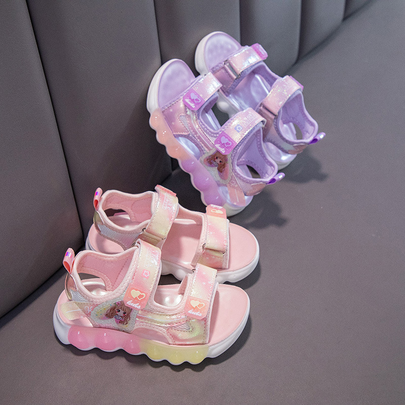 2024 Sandali da ragazza primaverili in pelle artificiale da spiaggia con velcro in gomma rosa viola stile principessa scarpe per bambini dei cartoni animati_voghion.com