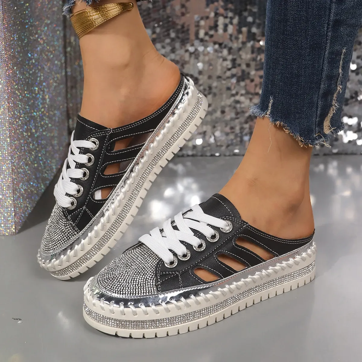 trend Woman Crystal Half Slippers For Women Flat Platform Comfortable Elegant Shoes Bg Women's Sandals 1b46 Platm_voghion.com