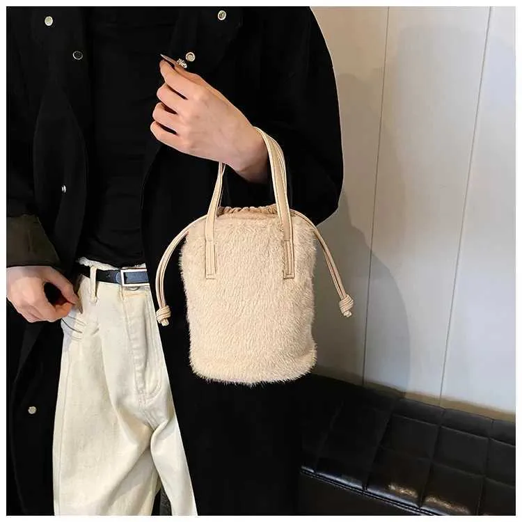 Borsa a secchiello in peluche retro donna borsa a tracolla_voghion.com