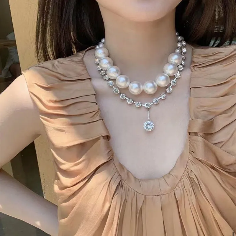 Collier avec pendentif en perles de zircon pour femmes et filles, chaîne en argent plaqué, bijoux tendance, cadeau de fête, style 2023, CN23_voghion.com