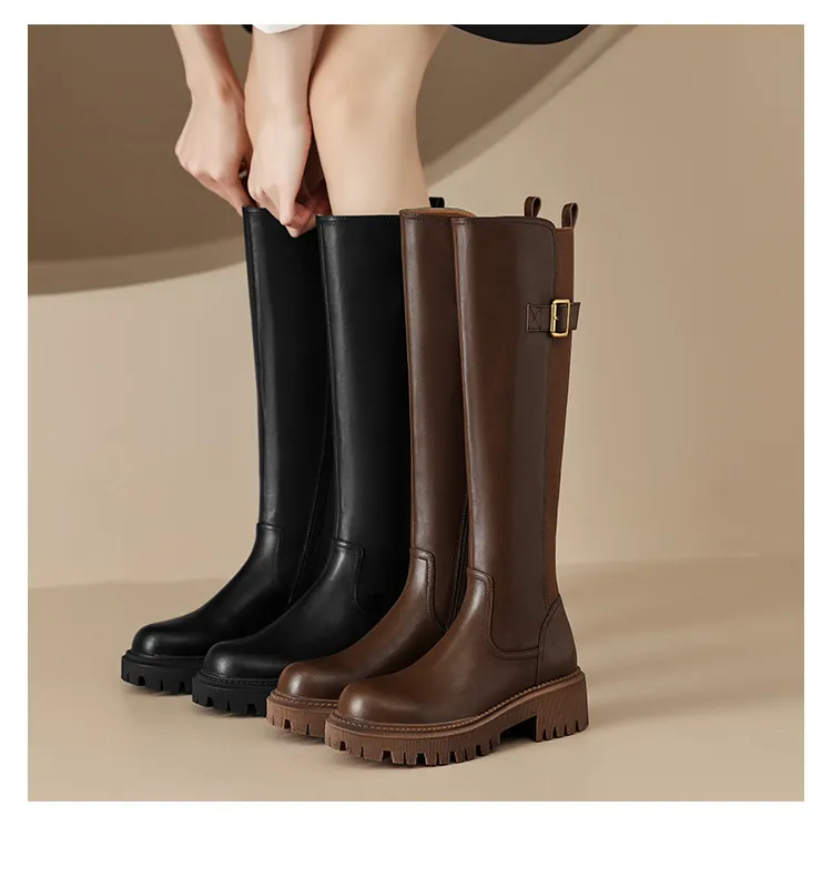 Women Knee Boots Round Toe Thick Sole Simple Style Fashion Shoes Free Shipping_voghion.com