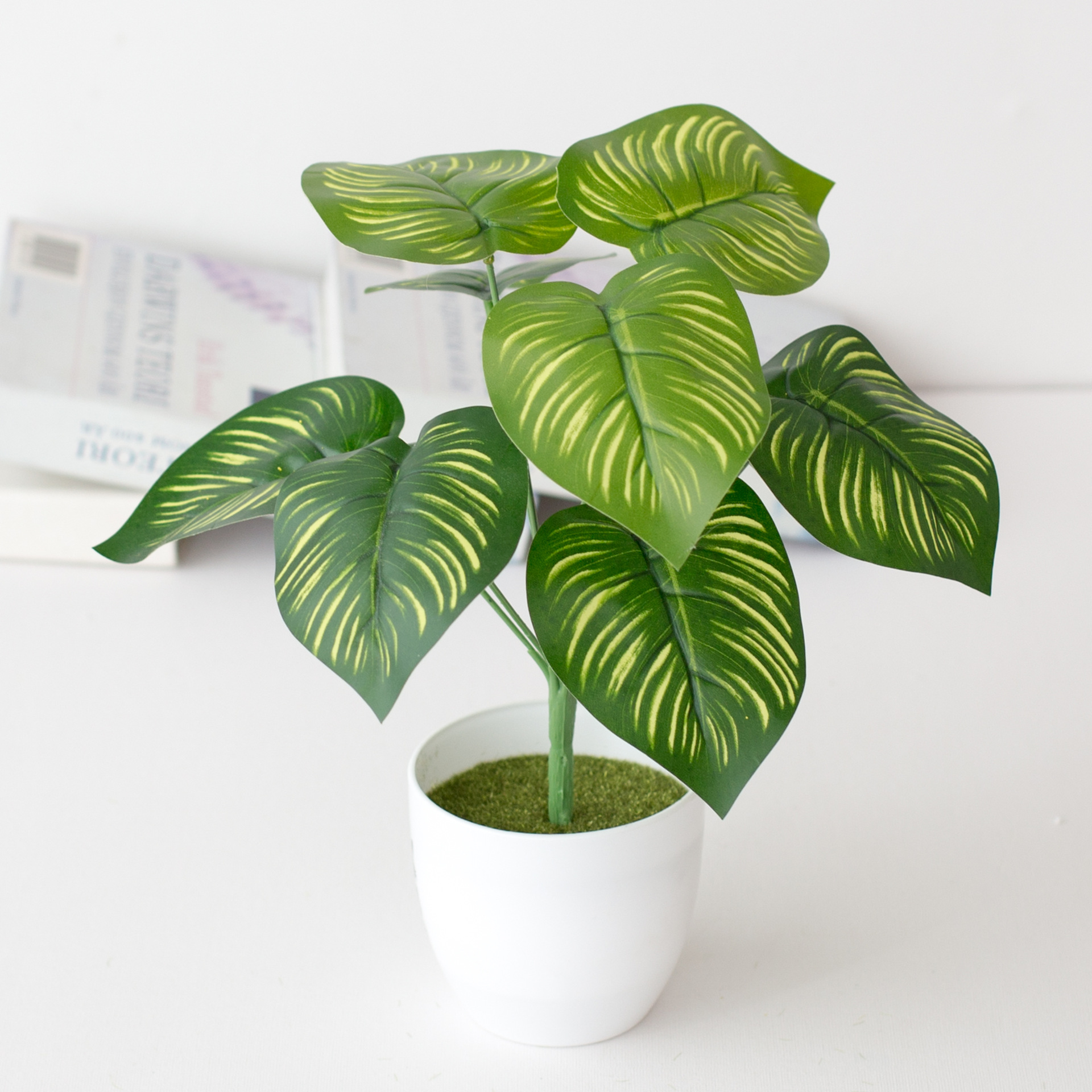 Simulation round pot leaf potted ornaments green bonsai simulation plant potted home decoration ornaments wholesale_voghion.com