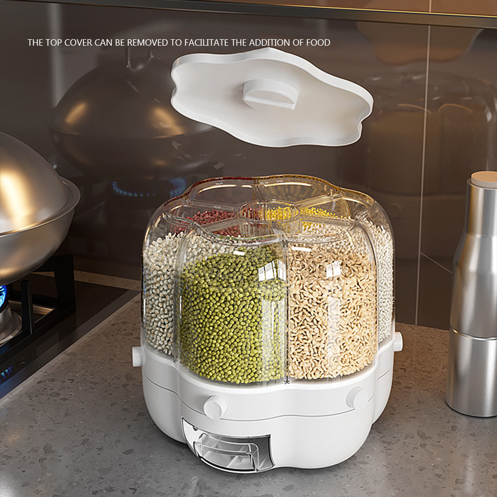 Rotatable Jars for Bulk Cereals Rice Barrels Separated Household Containers Sealed Insectproof Rice Kitchen Storage Box_voghion.com