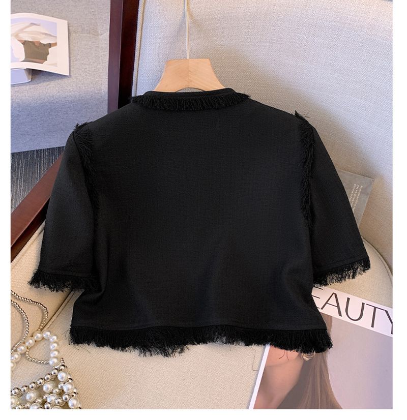 women's clothing summer new small tassel jacket fat mm fashion casual pants two-piece suit female_voghion.com