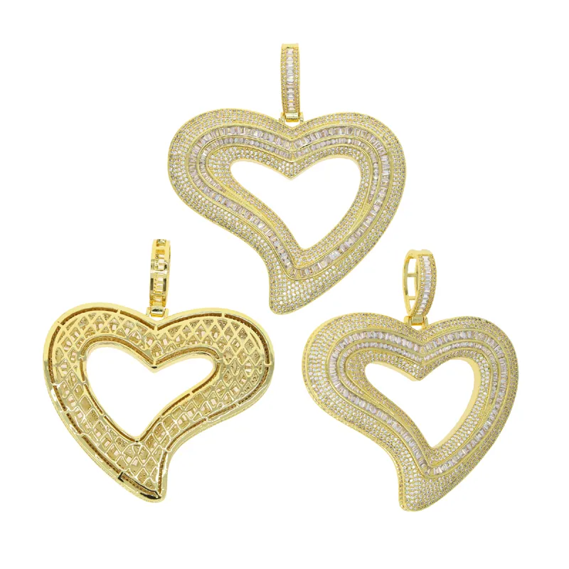 Hip Hop pendant Iced Out Full Paved Bling Cubic Zirconia CZ Big Hollow Heart Pendants Necklaces Jewelry for Rock Punk_voghion.com