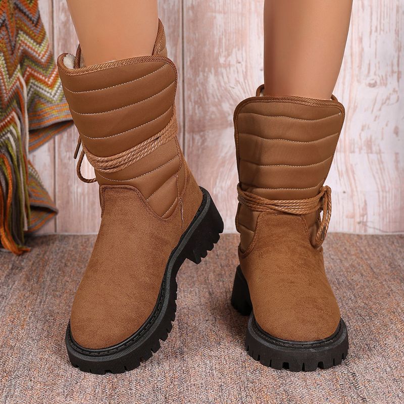 Plus-size women's platform snow boots fleece warm upper side strap sole with code number_voghion.com