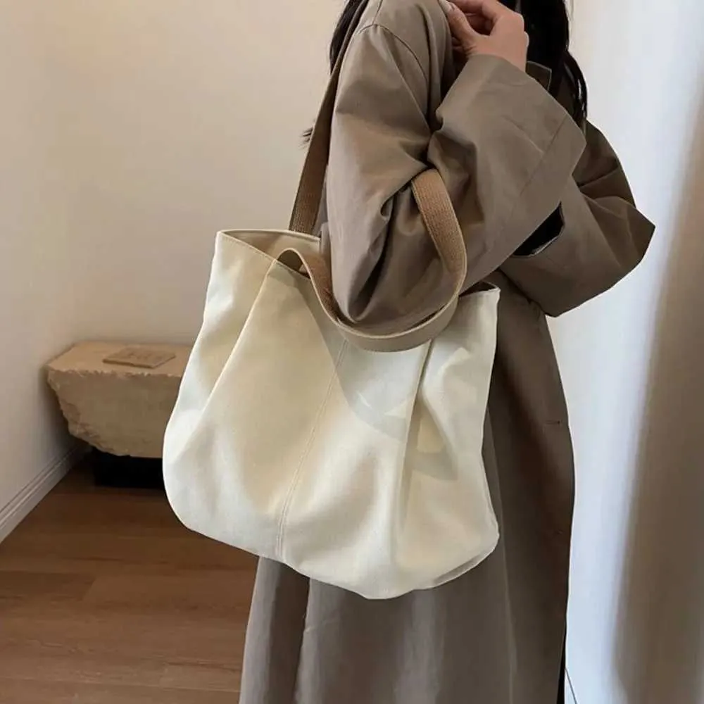 Canvas Shoulder Tote Bag Casual Solid Colour Handbag For Women_voghion.com