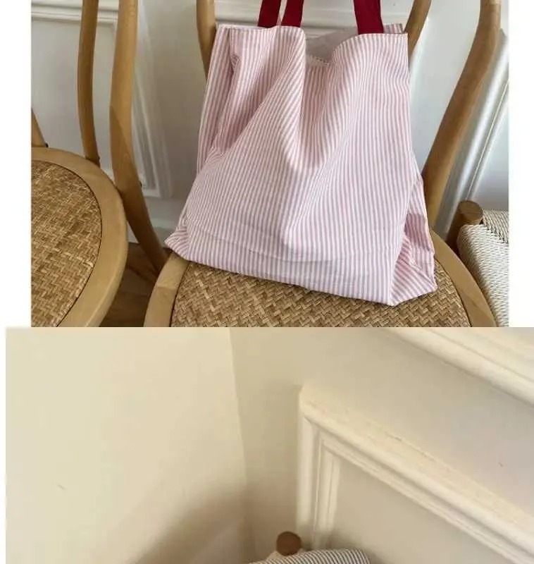 Borsa a tracolla semplice a righe in tela con design a doppio strato, grande capacità, pieghevole, da viaggio sC241031_voghion.com