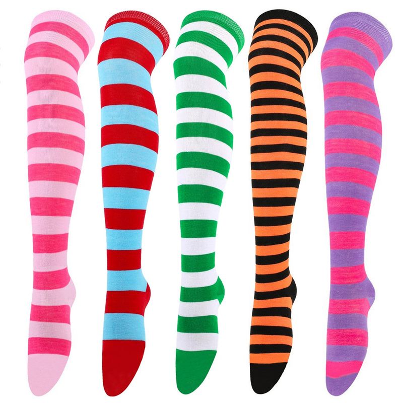 Christmas Knitted Striped Thigh Over Knee COS Anime Party Long Socks Women_voghion.com