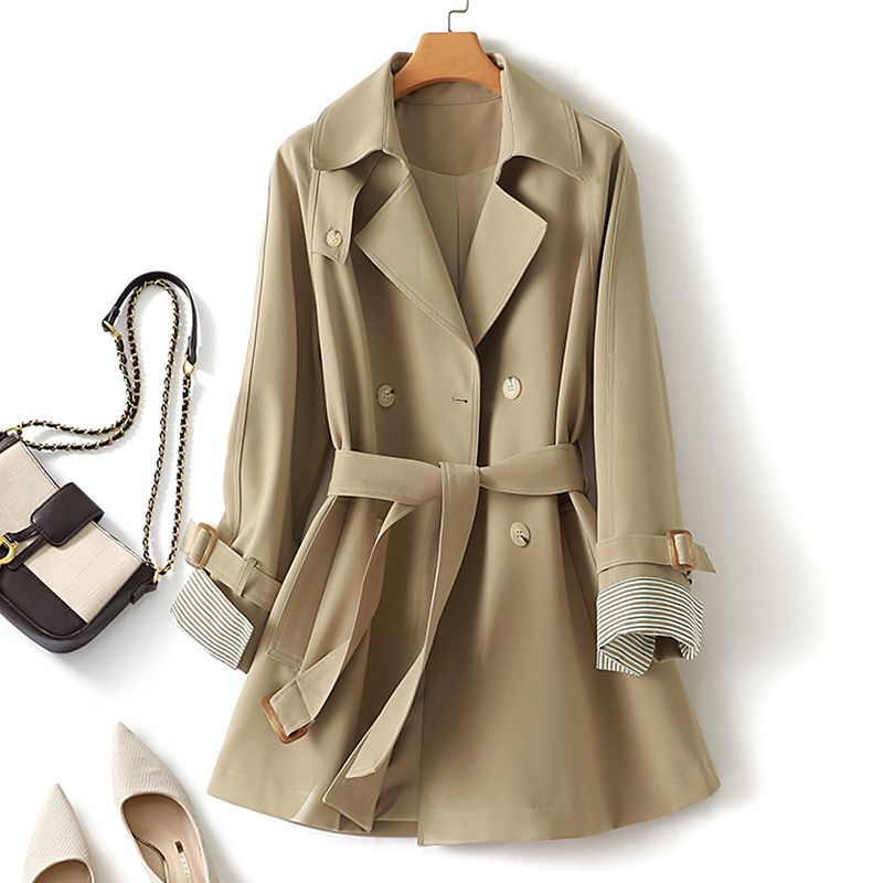 Women's autumn new long-sleeved lapel belted windbreaker jacket 8296_voghion.com