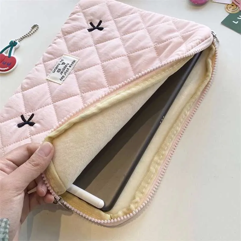 Süße Schleife Stickerei Computer Tasche Tablet Sleeve Fall 11 13,3 14 15,6 Zoll Frauen Laptop-Hüllen für Buch Ipad HP_voghion.com