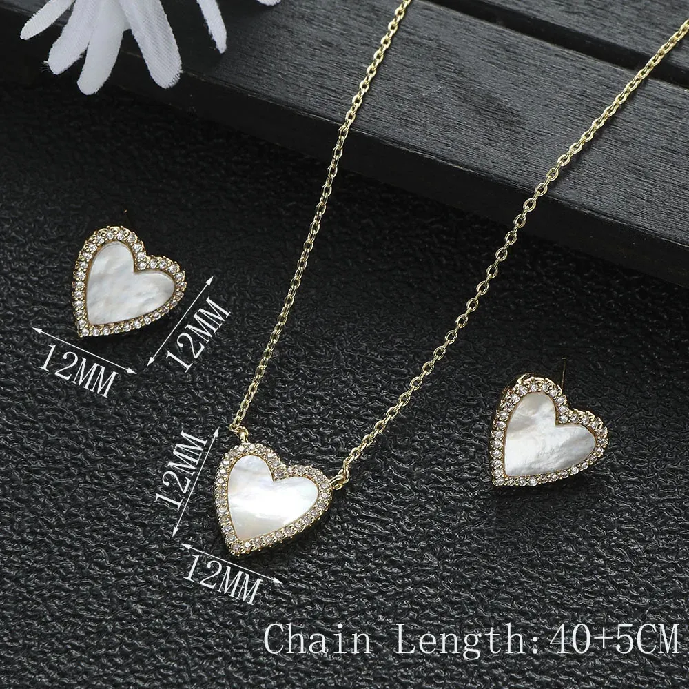 Collar con colgante de corazón romántico, pendientes, collar, joyería para mujer, conjunto de piedras preciosas de fritilaria, regalo de boda, moda encantadora_voghion.com