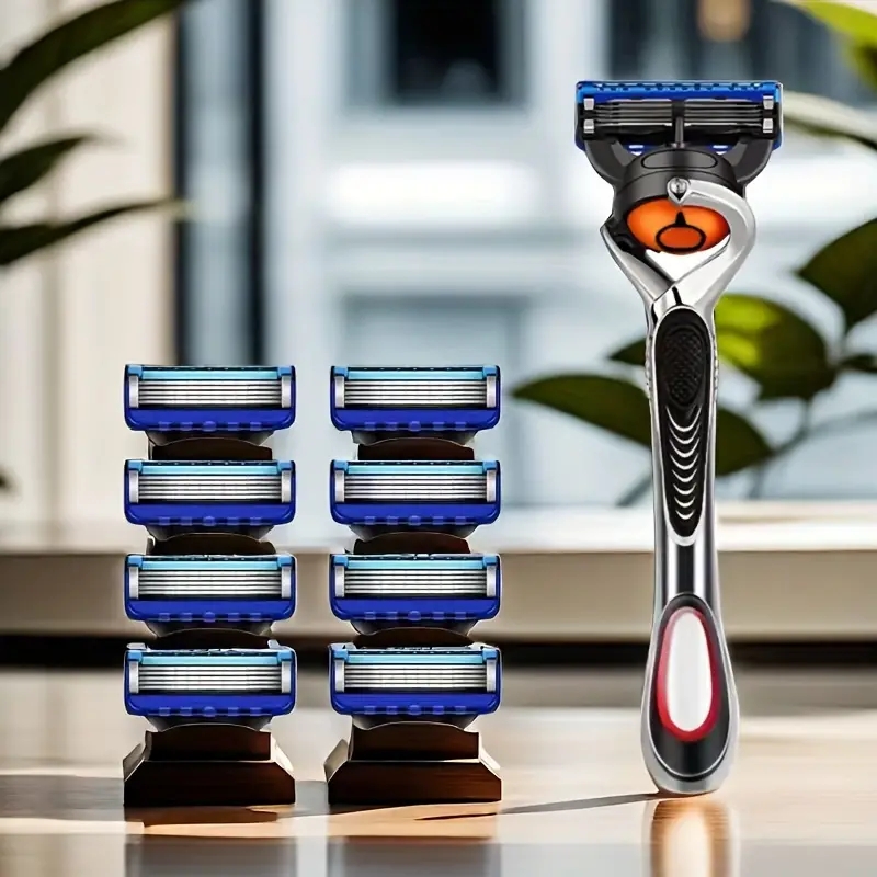 Stainless Steel Manual Razor For Men - 5-Layer Blade, Non-Slip Handle, Replacement Blades Included