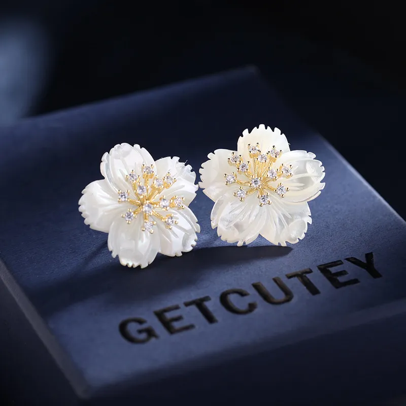 Orecchini retrò coreani da donna in argento con zircone a forma di conchiglia, fiore, minimalista, orecchini da suola, gioielli di design_voghion.com