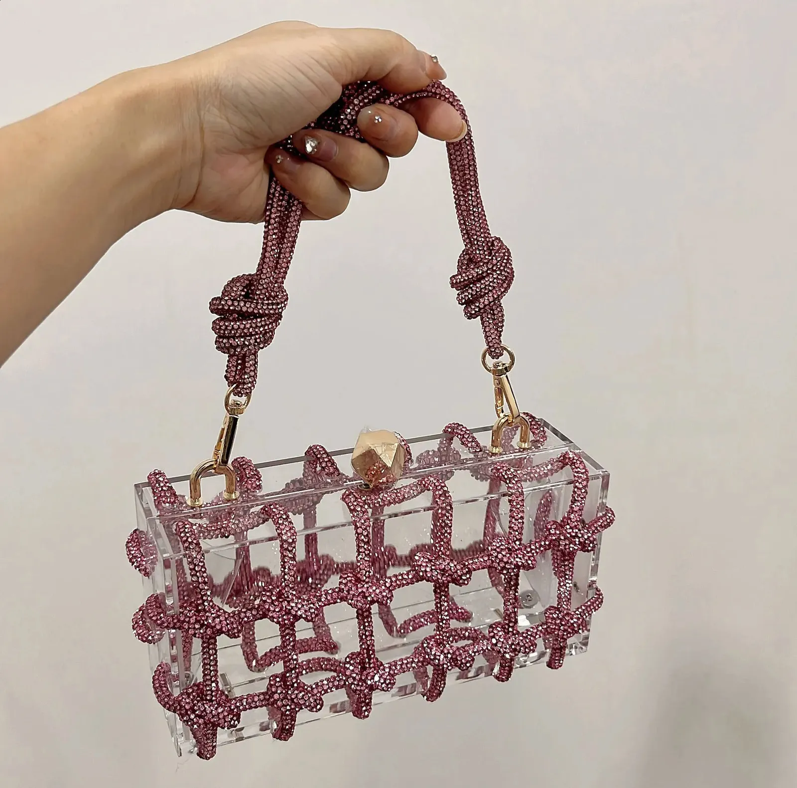 2024 Handtasche Hochwertige Abend-Dias-Kupplung Acryl Achselhöhle Quadratische Damen Geldbörse Hochzeitstasche 240907_voghion.com