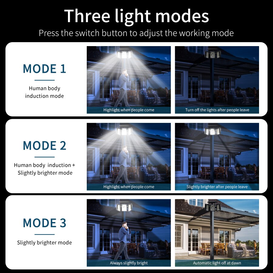 300 LED-i päikesevalgustid välisaiavalgustid LED liikumisanduriga seinalamp veekindel võimas reguleeritav päikesevalgusti_voghion.com