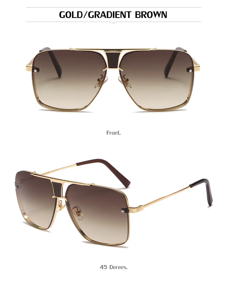 Lunettes de soleil carrées à carreaux pour hommes et femmes, design rétro, décoratives, tendance, grandes lunettes en métal_voghion.com