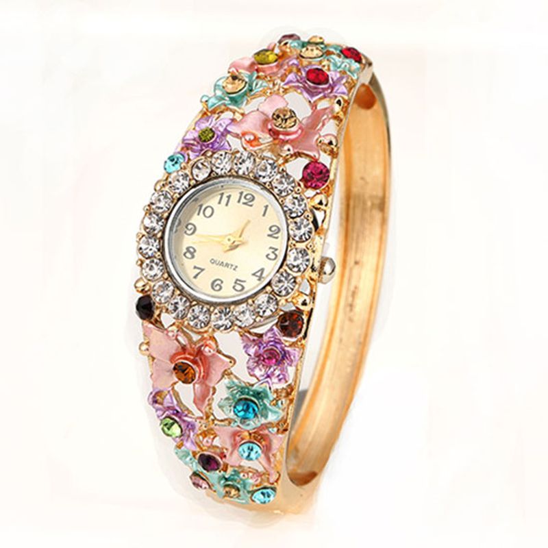 Yamaler Women \ 's Flower Butterfly Dress Watch Round Dial Strass Bracelet Montre-bracelet_voghion.com