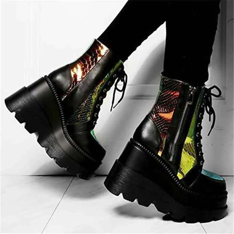 Platform High Heel Boots Colorful Thick Sole Side Zip Shoes_voghion.com