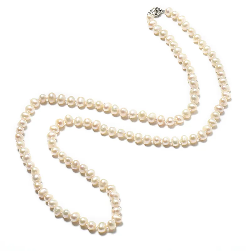 Chaînes Perles Naturelles Perles 7-8mm Taille Pour Bricolage Orange Charm Long Collier Bijoux 34 pouces Généreux Dames Femmes Cadeaux_voghion.com