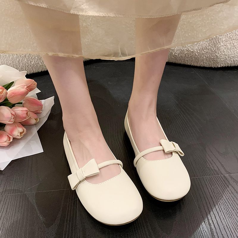 Gentle flat bean women's spring and autumn summer 2024 new shallow mouth soft sole not tired foot single shoes_voghion.com