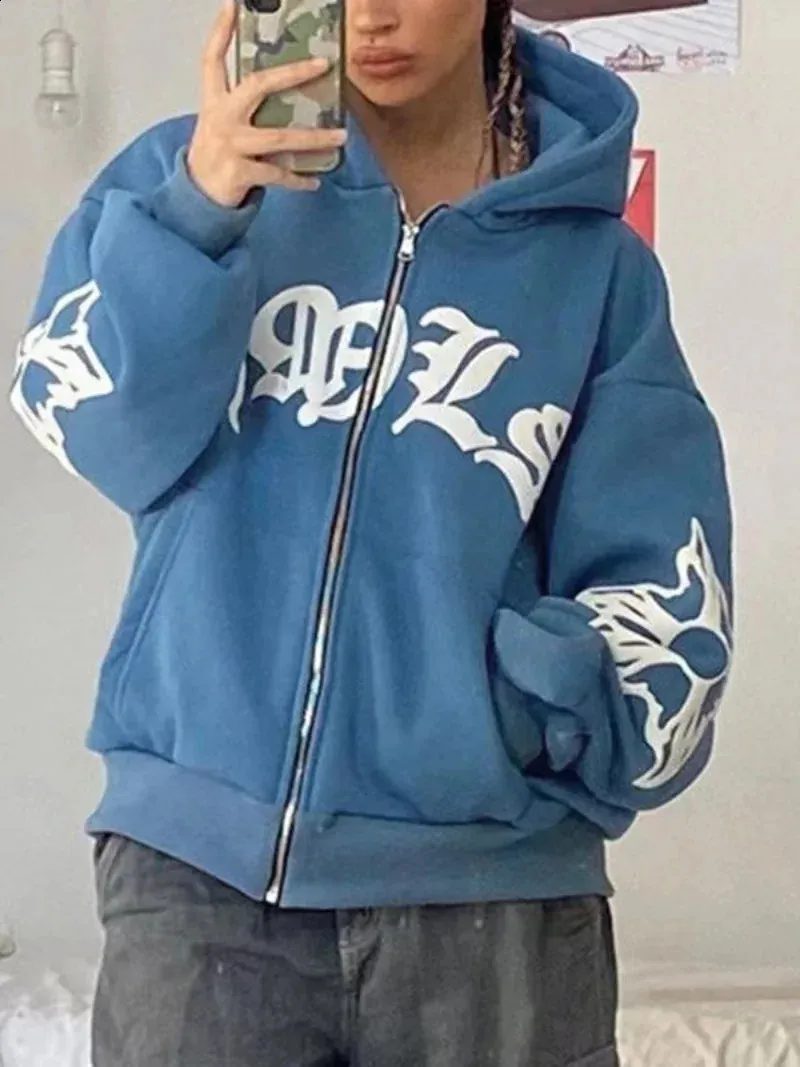 Y2K Zip Up Haruku Hip Hop Punk Streetwear Goth Buchstabendruck Übergroßes Hoodie-Sweatshirt Vintage Lose Kleidung 240729_voghion.com