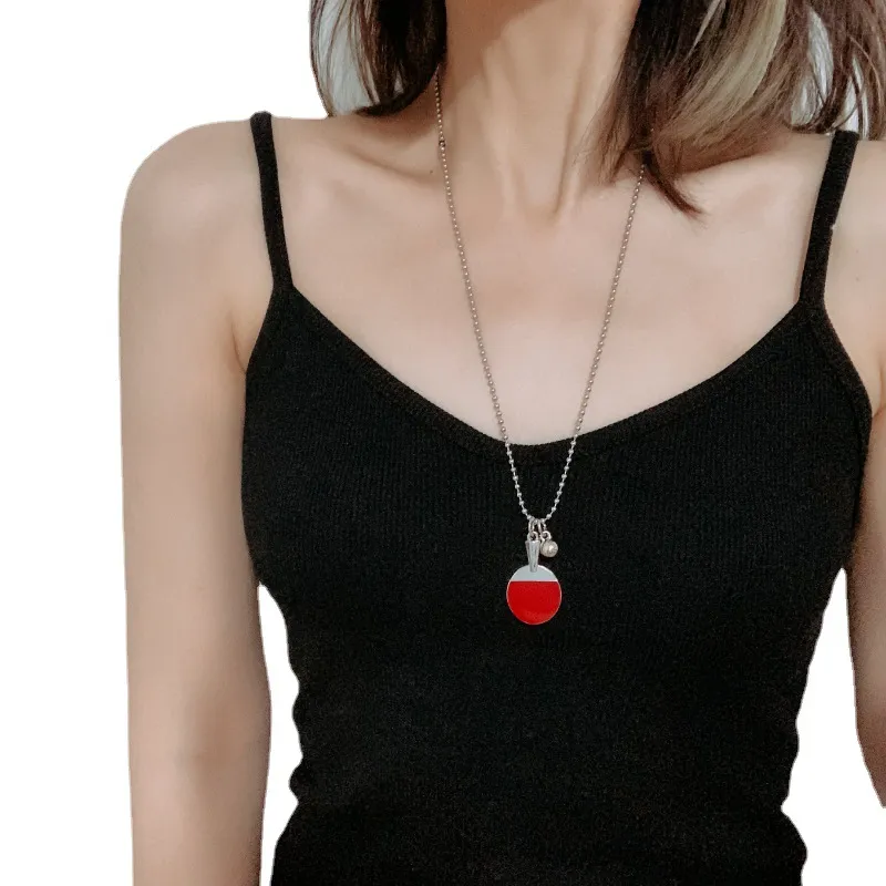 Collier pendentif créatif en acier inoxydable et titane pour raquette de tennis de table_voghion.com