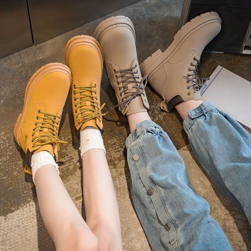 Couple Martin 2024 Automne Travail Femmes Courtes Instagram Semelle Épaisse Jaune Bottes Enfants_voghion.com