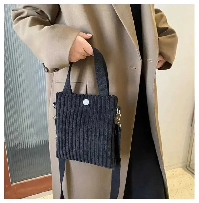 Mini Tote Donna Velluto a Coste Cerniera Primavera Estate Nuova Moda Borsa a Mano Borsa a Tracolla Singola Borsa a Tracolla Piccola 2024C241022_voghion.com