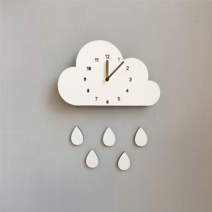 Decora la cameretta dei bambini in stile nordico e il negozio di abbigliamento per bambini Decora nuvole a forma di cartone animato, gocce d'acqua, decorazione da parete con orologio silenzioso_voghion.com