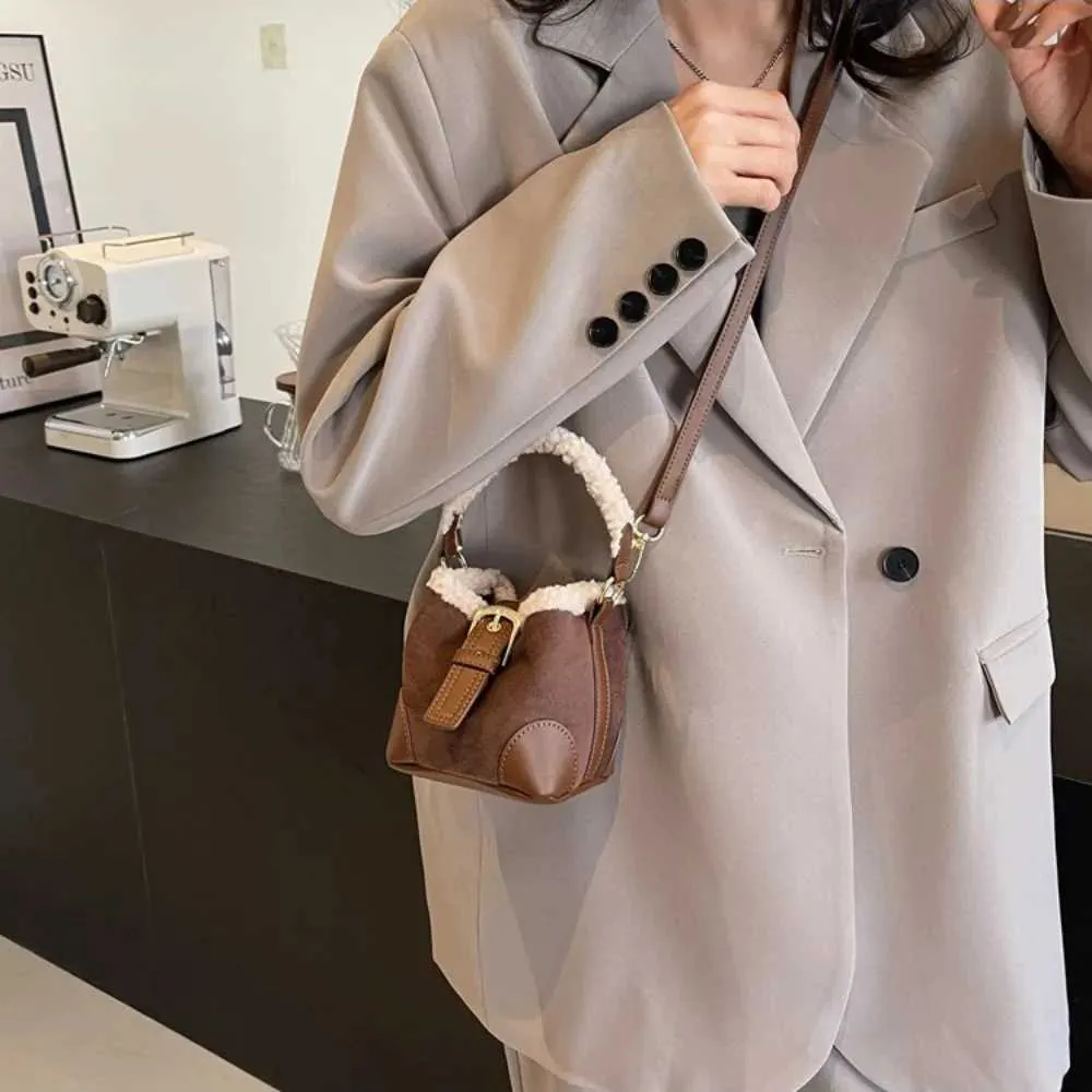 Borse a secchiello in lana di agnello alla moda con tracolla Borsa a tracolla retrò in peluche vintage da donna C241212_voghion.com