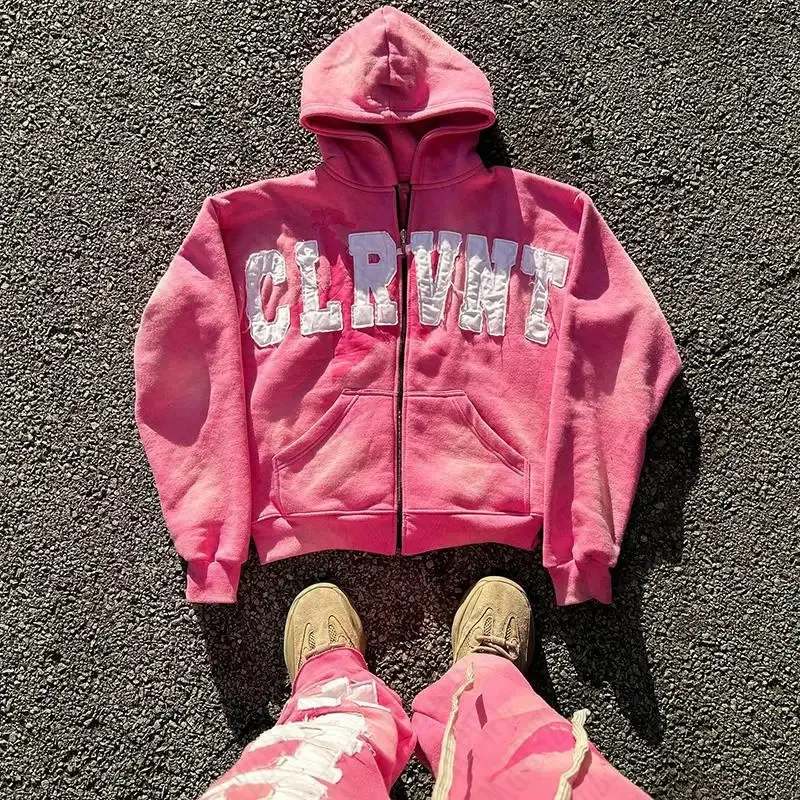 Y2K Sweatshirt Letter Patch Streetwear Hoodies Clothes EMO Girl Hip Hop Graphic Punk Vintage Zip Up Hoodie Gothic_voghion.com