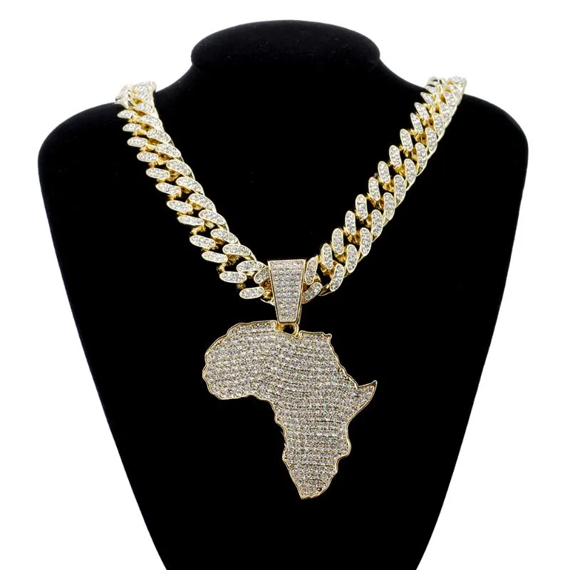 Mode Kristall Afrika Karte Anhänger Für Frauen Männer Hip Hop Zubehör Schmuck Halskette Choker Cuban k Kette Geschenk_voghion.com