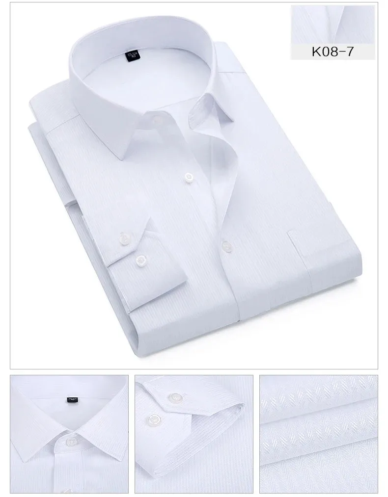 Plus Size S to 8xl formal for men striped long sleeved non-iron slim fit dress shirts Solid Twill Social Man's Clothing_voghion.com