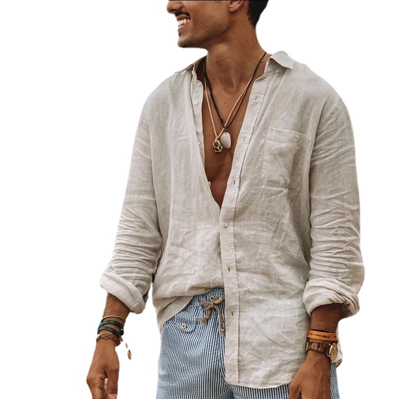 Camisa de hombre en mezcla de algodón de color liso_voghion.com