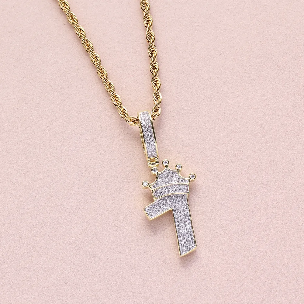 Pendant Necklaces Bling Hip Hop 7 Brass Micro Pave With CZ Stones Necklace Jewelry For Men And Women CN021_voghion.com