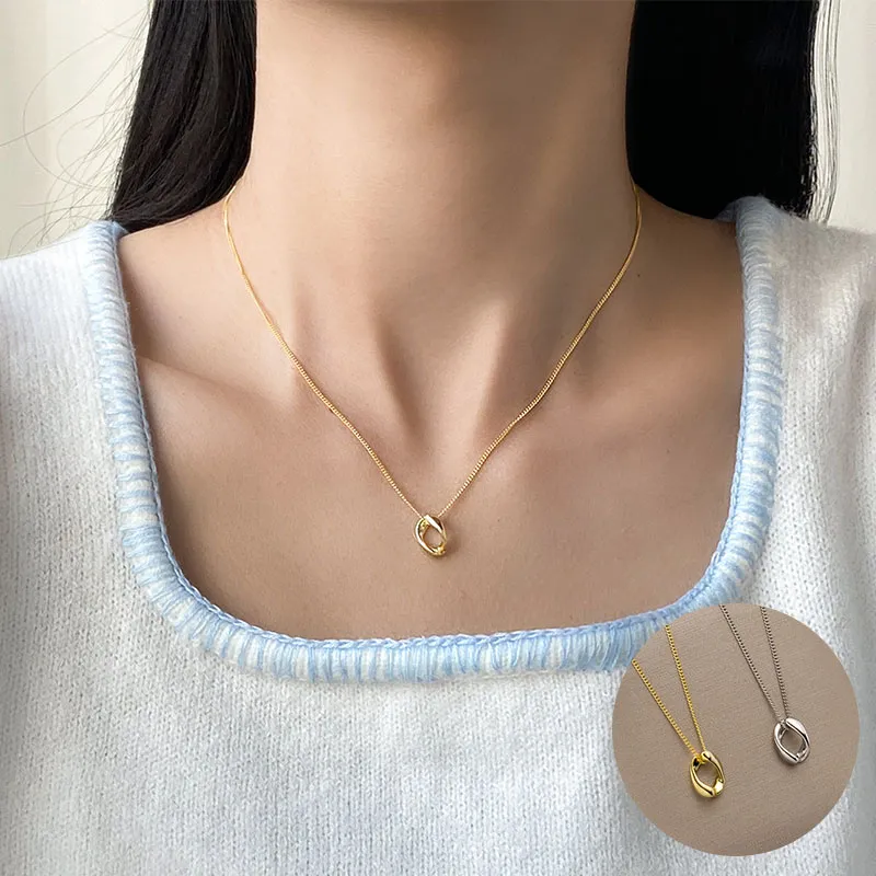 Geometric Chain Necklace Sterling Silver Geometric Hollow Design_voghion.com