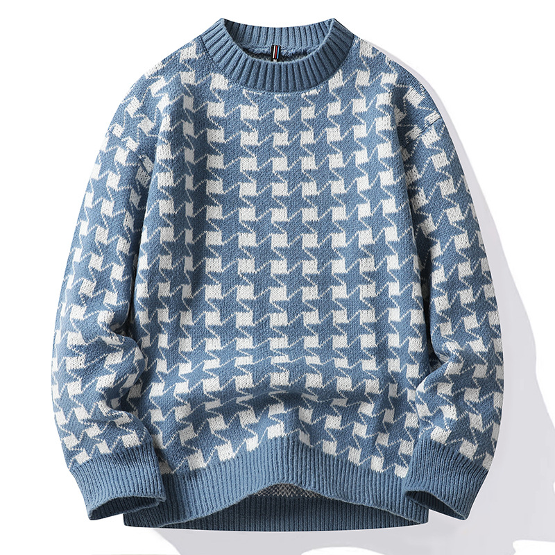 Winter clothing, pullover men's youth, lazy Korean version ins color matching jacquard knit sweater for men_voghion.com
