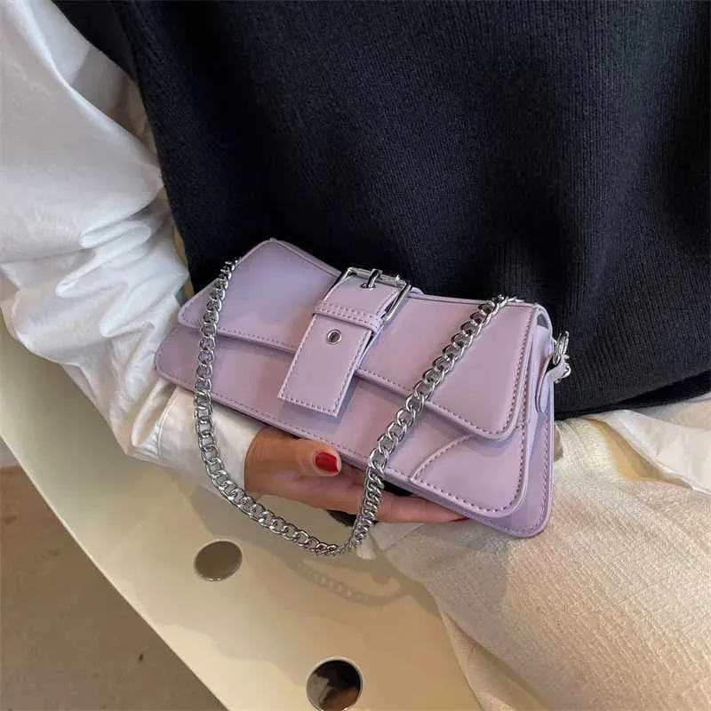 Borsa a tracolla con catena da donna in tinta unita, piccola borsa in pelle PU e portafoglio, vintage, marchio da donna, con patta, tracolla SG_voghion.com