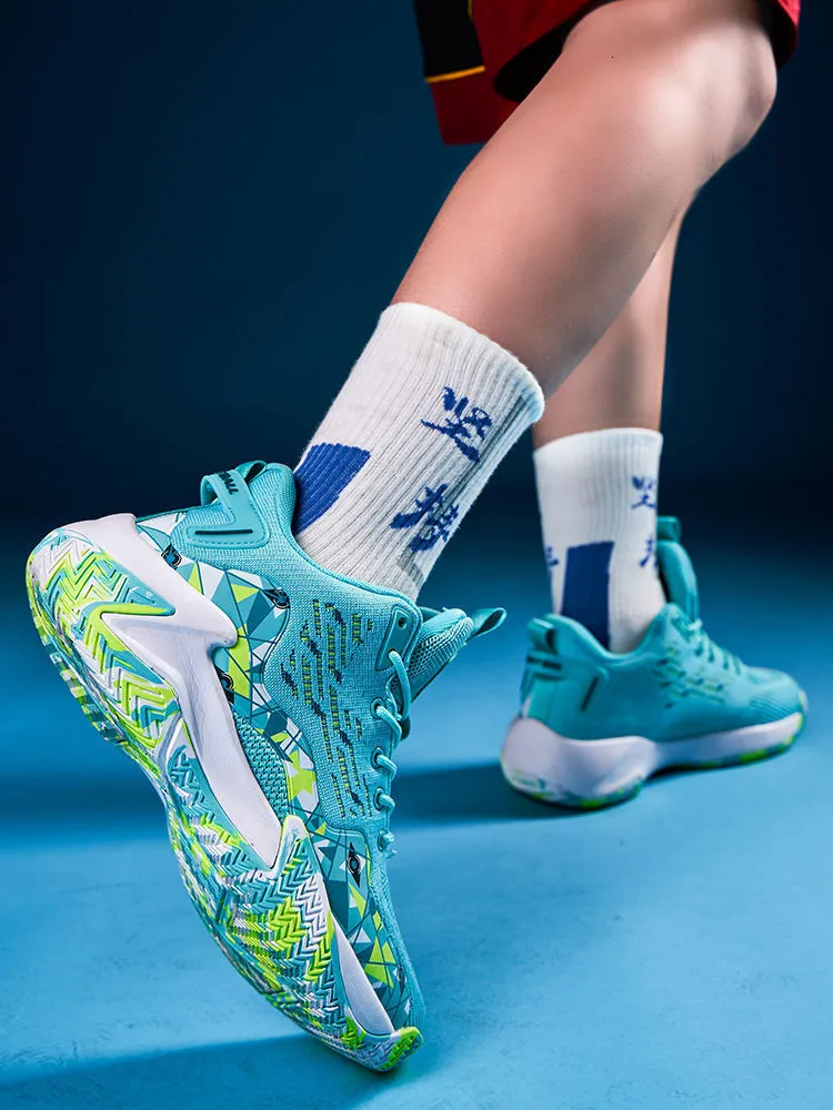 quality Hot Selg New Four Seasons Basketball Sports Breathable Elastic Blue Ball Shoes Men's High Top_voghion.com