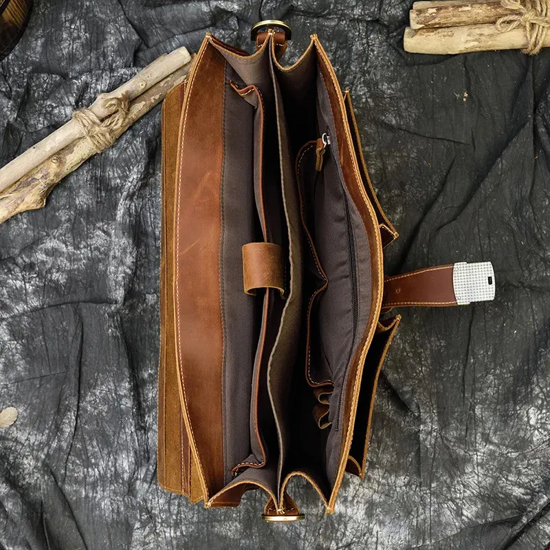 Moda 100% genuino uomo cartella in pelle di mucca laptop vintage spalla vera pelle di mucca borsa per computer 15.6 240815_voghion.com